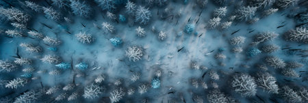 top view winter-themed scene with, featuring a snow-covered woodland. Generative AIの素材