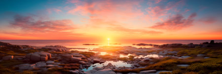 Tranquil landscapes featuring the soft colors and gentle light of a setting sun. Generative AIの素材