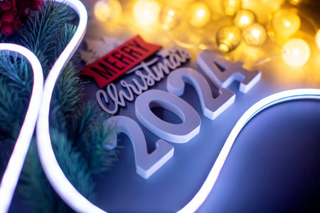 2024 Elegant Merry Christmas new year concept darkの写真素材