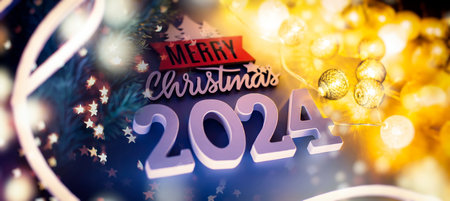 2024 Elegant Merry Christmas new year concept darkの写真素材