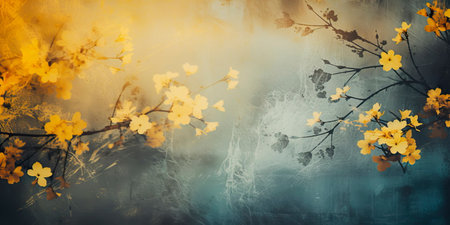 abstract calm grunge background with yellow flowersの素材