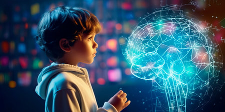 Digital hologram of a child's mind. Brain neuron networkの素材