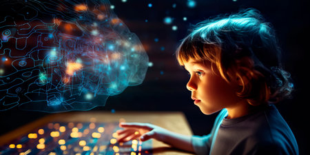 Digital hologram of a child's mind. Brain neuron networkの素材