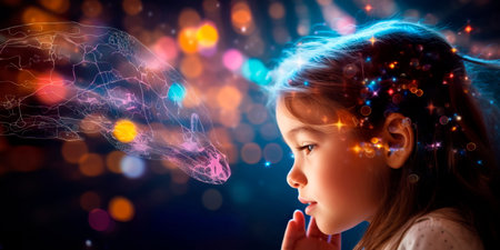 Digital hologram of a child's mind. Brain neuron networkの素材
