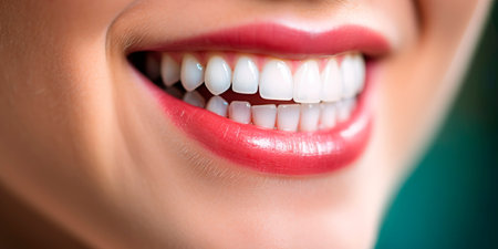 Woman's smile close-up, teeth cleaning at the dentistの素材