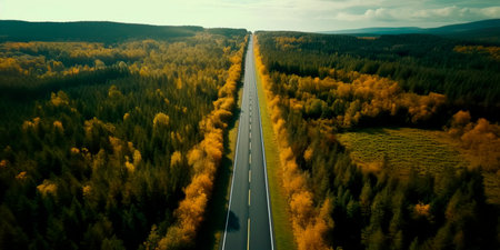 Road traffic from a bird's eye view of the countrysideの素材