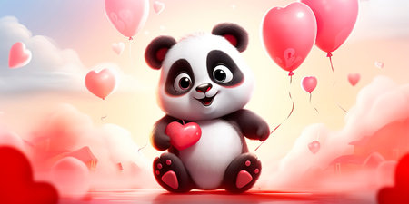 Cute panda with red heart for Valentine's Dayの素材