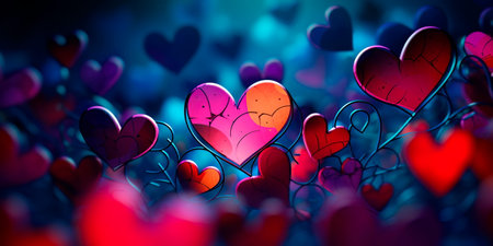 dynamic background with abstract hearts and geometric shapesの素材