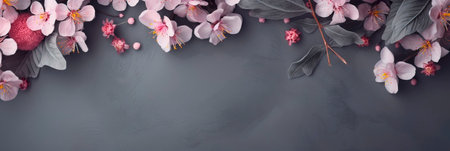 Floral composition flat lay, top view, copy space.の素材