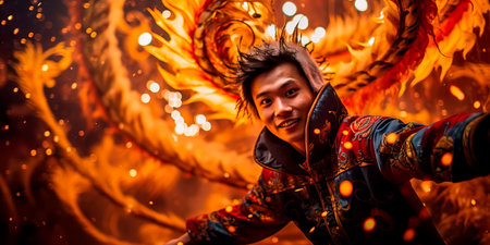 Chinese New Year celebrations with fire shows and light installationsの素材