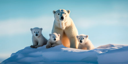 arctic ice and polar bears on the remains of glaciersの素材