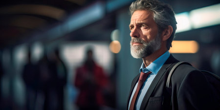 Senior businessman waiting at a metro station. Businessman's journeyの素材