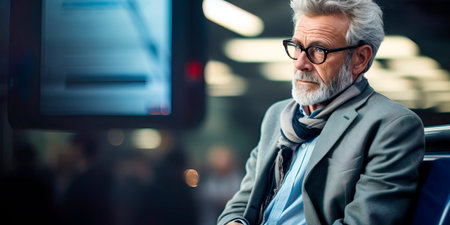 Senior businessman waiting at a metro station. Businessman's journeyの素材