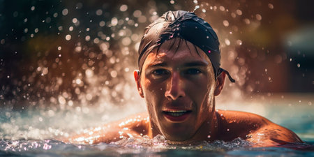 Sport swimming, swimmers in the pool during a raceの素材