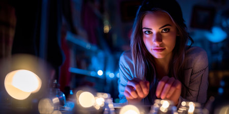 Portrait of a young girl at night, night photo shootの素材