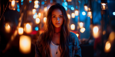 Portrait of a young girl at night, night photo shootの素材