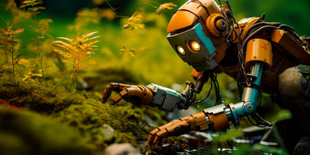 the role of robots in environmental sustainability, showing the symbiotic relationship between humans and technology in preserving the planet. Generative AIの素材