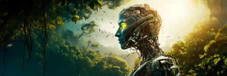 the role of robots in environmental sustainability, showing the symbiotic relationship between humans and technology in preserving the planet. Generative AIの素材