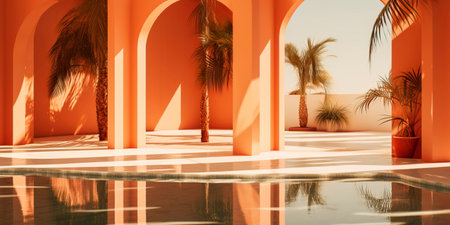 abstract architectural shadows of palm trees, conveying a tropical atmosphere and play of shadows. Generative AIの素材