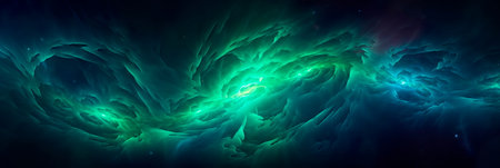 abstract interpretation of the Northern Lights, with vibrant fractals and a central magic explosion star. Generative AIの素材