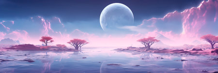 Dreamlike world bathed in lunar hues and telling a magical story through minimalistic, Generative Aiの素材