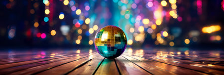 abstract background and bokeh effect of wooden floor, falling balls on the city square. Generative AIの素材