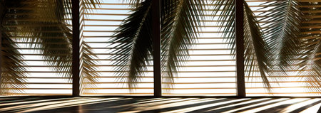 abstract architectural shadows of palm trees, conveying a tropical atmosphere and play of shadows. Generative AIの素材