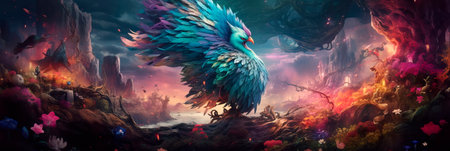 Mystic Symbiosis between fantastical creatures and their environment in dreamy, watercolor realms. Generative AIの素材