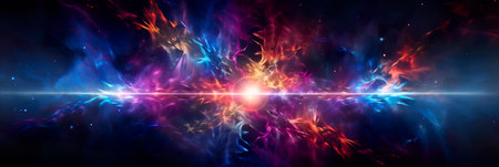 Vortex of time and space with dynamic fractal patterns converging into a central magic explosion star. Generative AIの素材