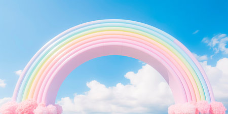 pastel rainbow arch against a bright blue sky, symbolizing hope and joy associated with spring. Generative AIの素材