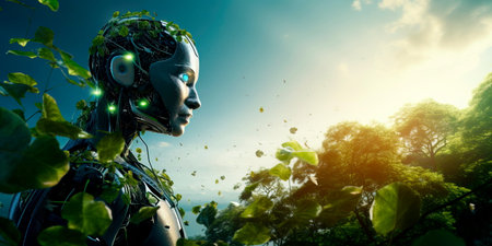 the role of robots in environmental sustainability, showing the symbiotic relationship between humans and technology in preserving the planet. Generative AIの素材