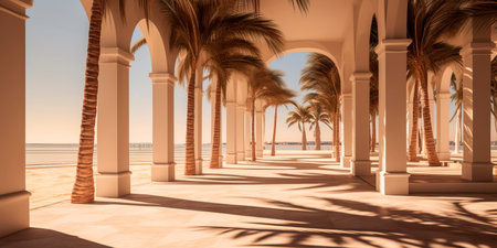 abstract architectural shadows of palm trees, conveying a tropical atmosphere and play of shadows. Generative AIの素材