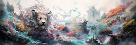 Mystic Symbiosis between fantastical creatures and their environment in dreamy, watercolor realms. Generative AIの素材