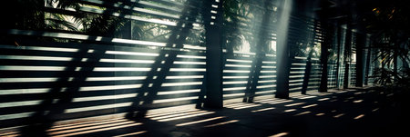 abstract architectural shadows in an urban environment, incorporating the interplay of light and shadow amid city structures. Generative AIの素材