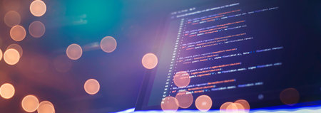 Computer script. Programming code abstract screen of software developer.