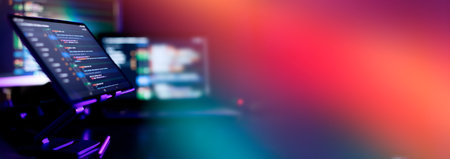 Abstract screen of web developer. Data network hardwareの写真素材