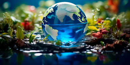 World Water Day the Earth as a blue planet surrounded by diverse cultures coming together for water conservationの素材
