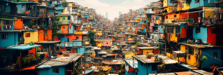 Densely populated urban area, where buildings resemble a jungle of concrete and steel.の素材