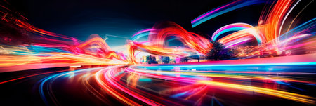 Dynamic motion and colorful ride lights with long exposureの素材