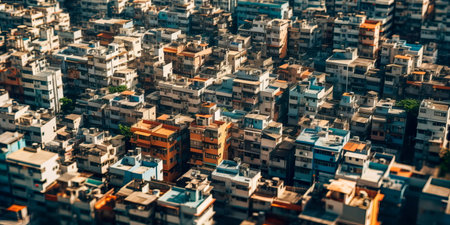 Densely populated urban area, where buildings resemble a jungle of concrete and steel.の素材