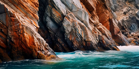 Coastal cliffs and shorelines, highlighting the intricate patterns created by waves and rockの素材