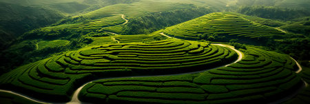 aerial view concept of vineyards arranged in a maze-like pattern, showing the beauty of winemaking landscapes.の素材