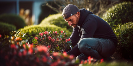 gardener pruning trees and bushes in the gardenの素材