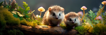 Little hedgehogs go for walks in the spring in search of food.の素材