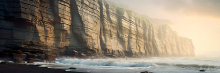 Coastal cliffs and shorelines, highlighting the intricate patterns created by waves and rockの素材