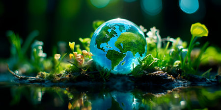 World Water Day the Earth as a blue planet surrounded by diverse cultures coming together for water conservationの素材