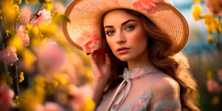 warm spring portrait of a girl, symbolizing grace and attention to a woman.の素材