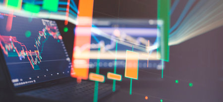 Candle stick graph chart of stock market investment trading. Selective focus.