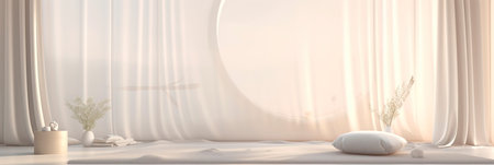 Light-filled room concept, using white and silver satin texture for an uplifting atmosphere. Generative AIの素材