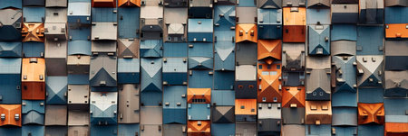 Background texture inspired by the varied design of the roofs of urban buildings, drone footage. Generative AIの素材